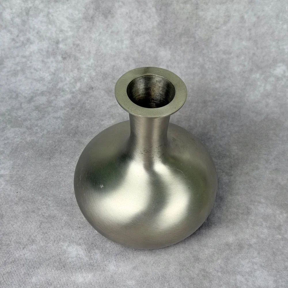 Vintage Wingard San Francisco Abstract Brushed Metal Bud Vase MCM Silver Tone 6